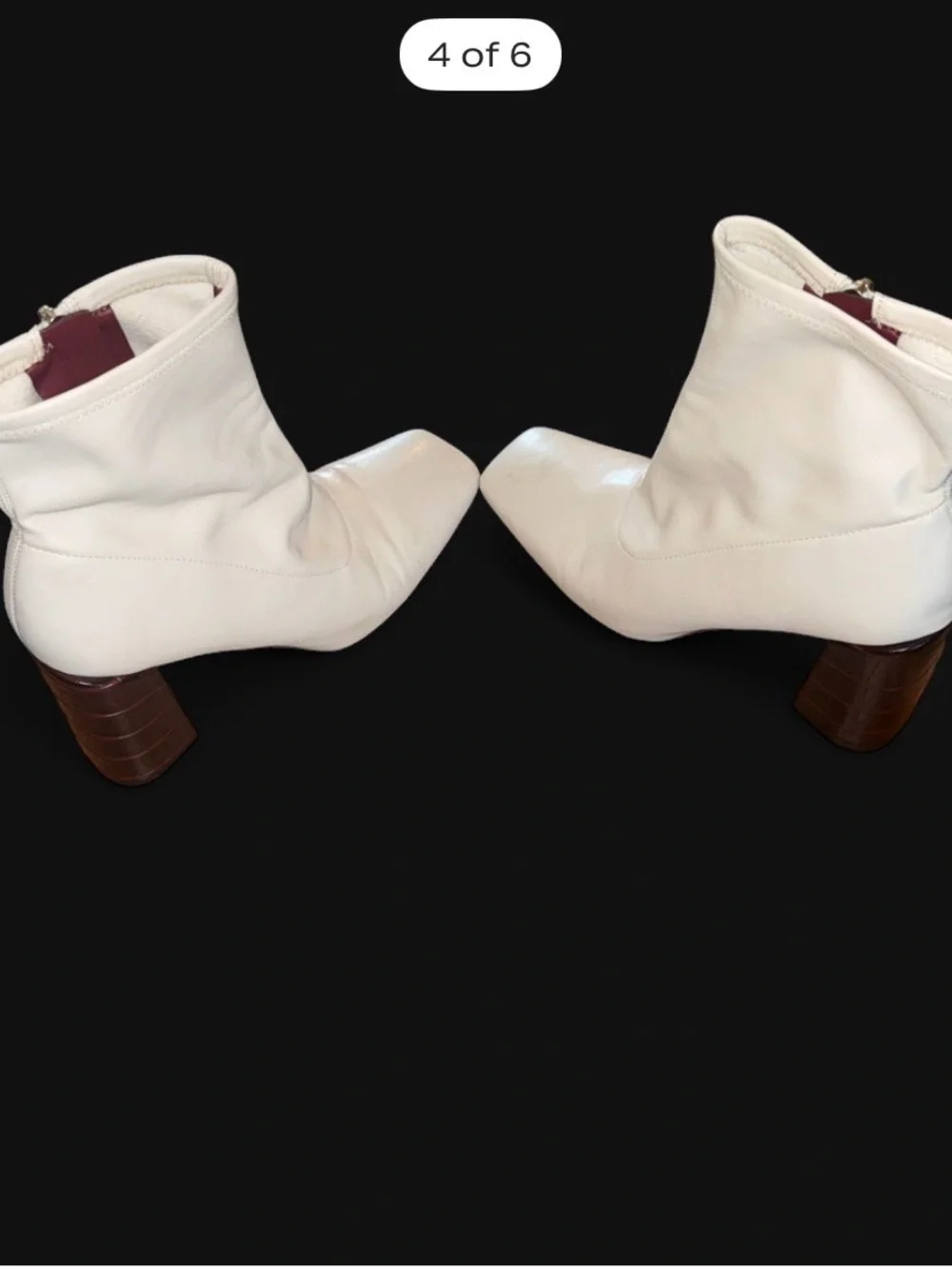 Franco Sarto Women's White Leather Ankle Bootie Square Toe Block Heel Zip